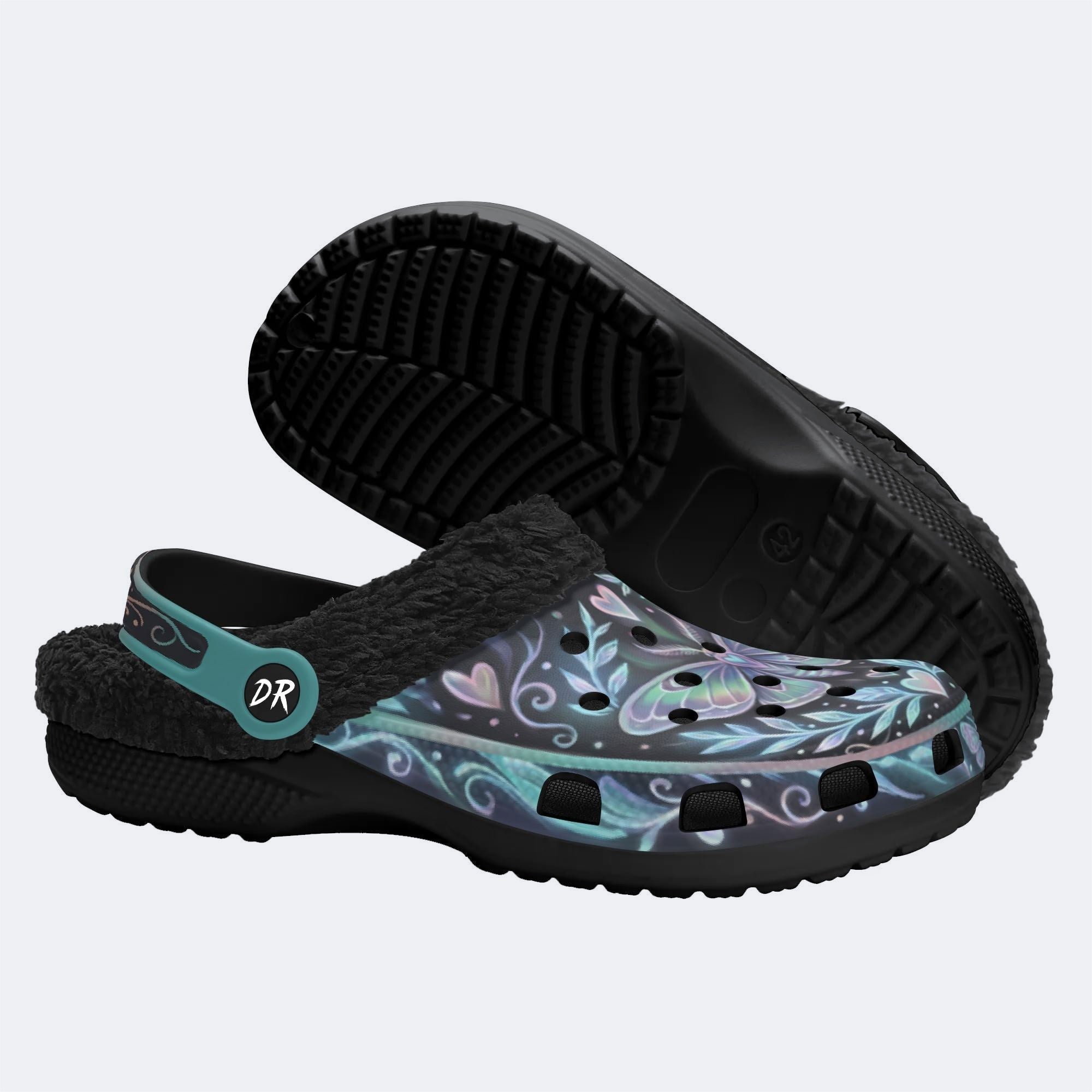 Aurora Moth Vintage Wreath Print Fleece-Lined Clogs