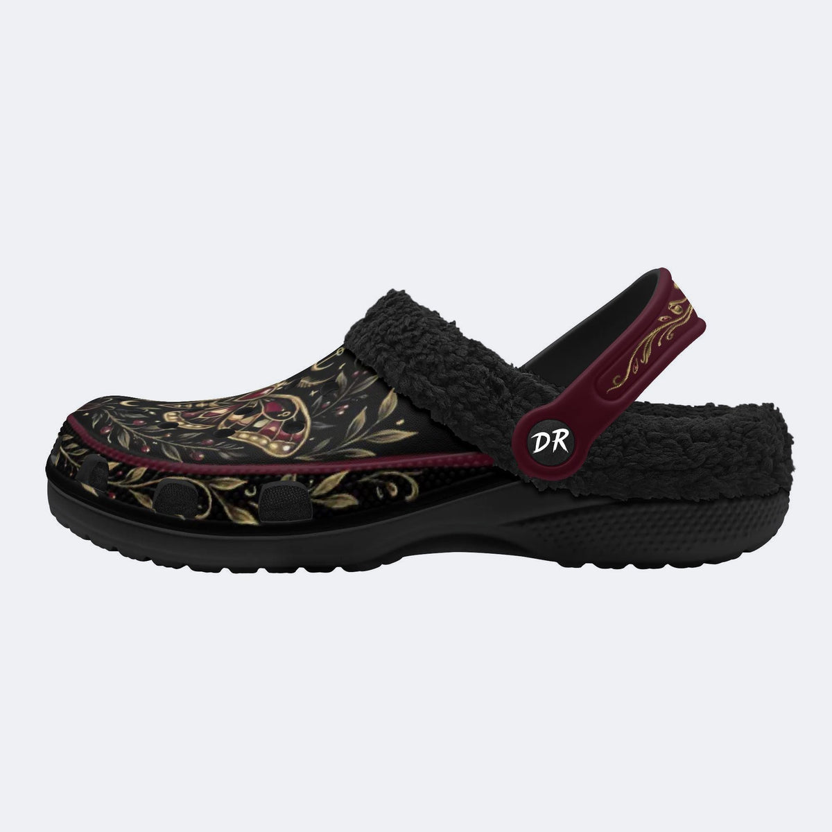 Jewel Moth Vintage Wreath Print Fleece-Lined Clogs