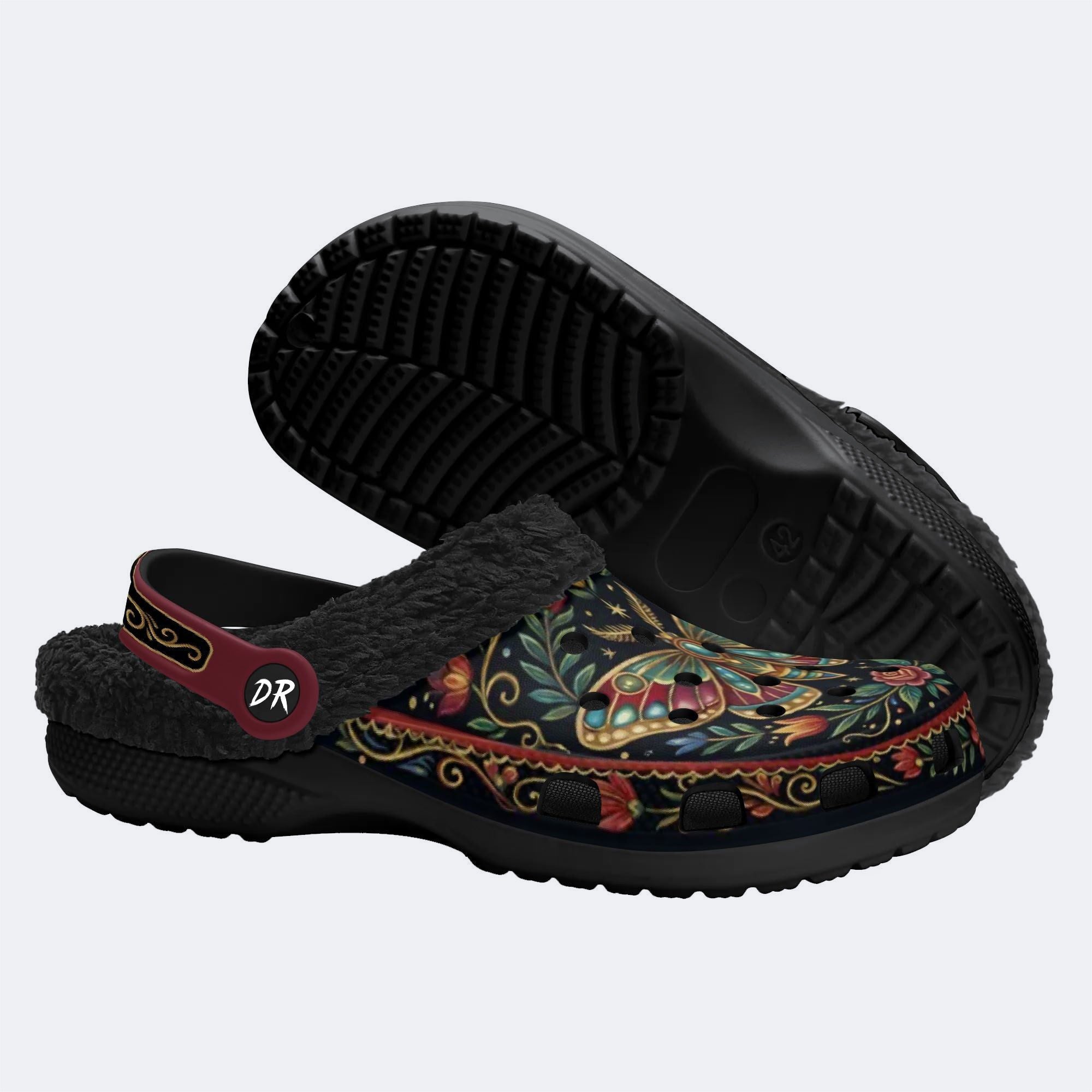 Jewel Moth Vintage Wreath Print Clogs