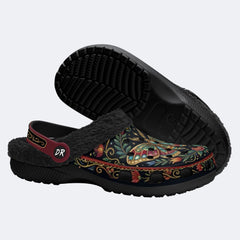 Jewel Moth Vintage Wreath Print Fleece-Lined Clogs