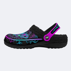 Psychedelic Death Moth Print Fleece-Lined Clogs