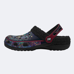 Cosmic Psychedelic Death Moth Print Fleece-Lined Clogs