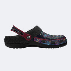 Cosmic Psychedelic Death Moth Print Fleece-Lined Clogs
