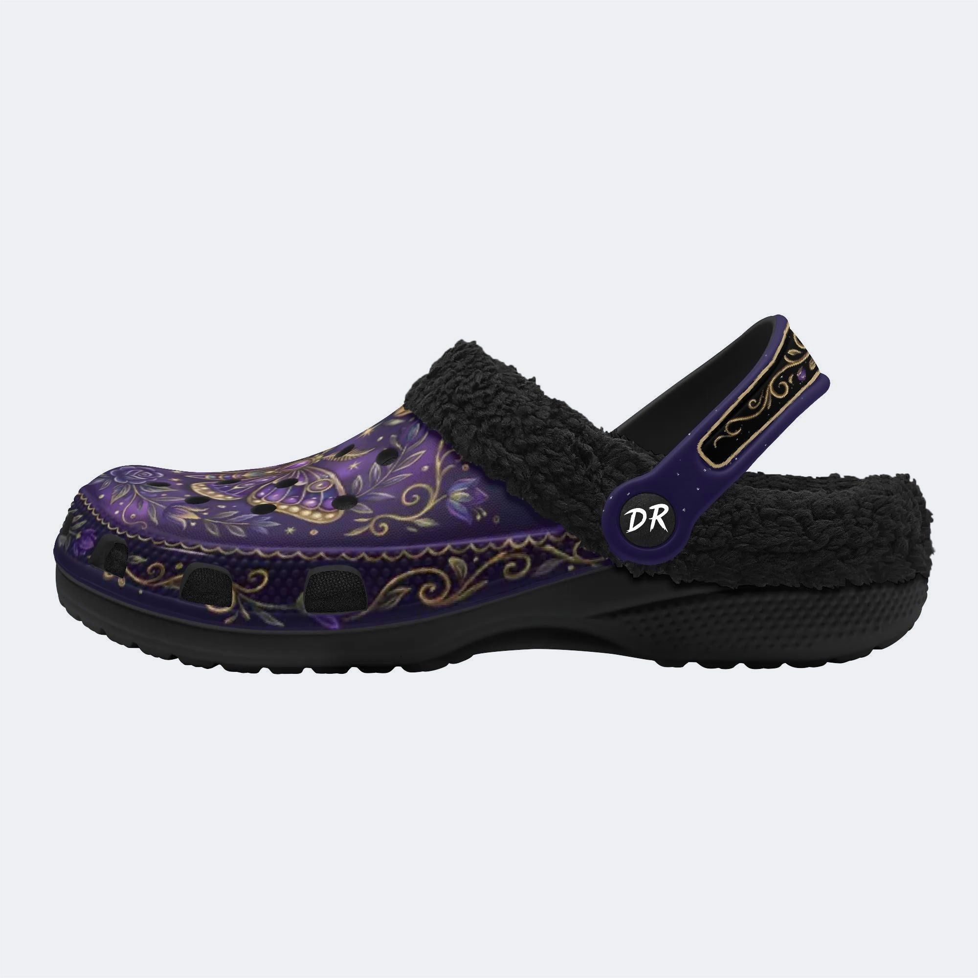 Cosmic Psychedelic Jewel Moth Print Fleece-Lined Clogs