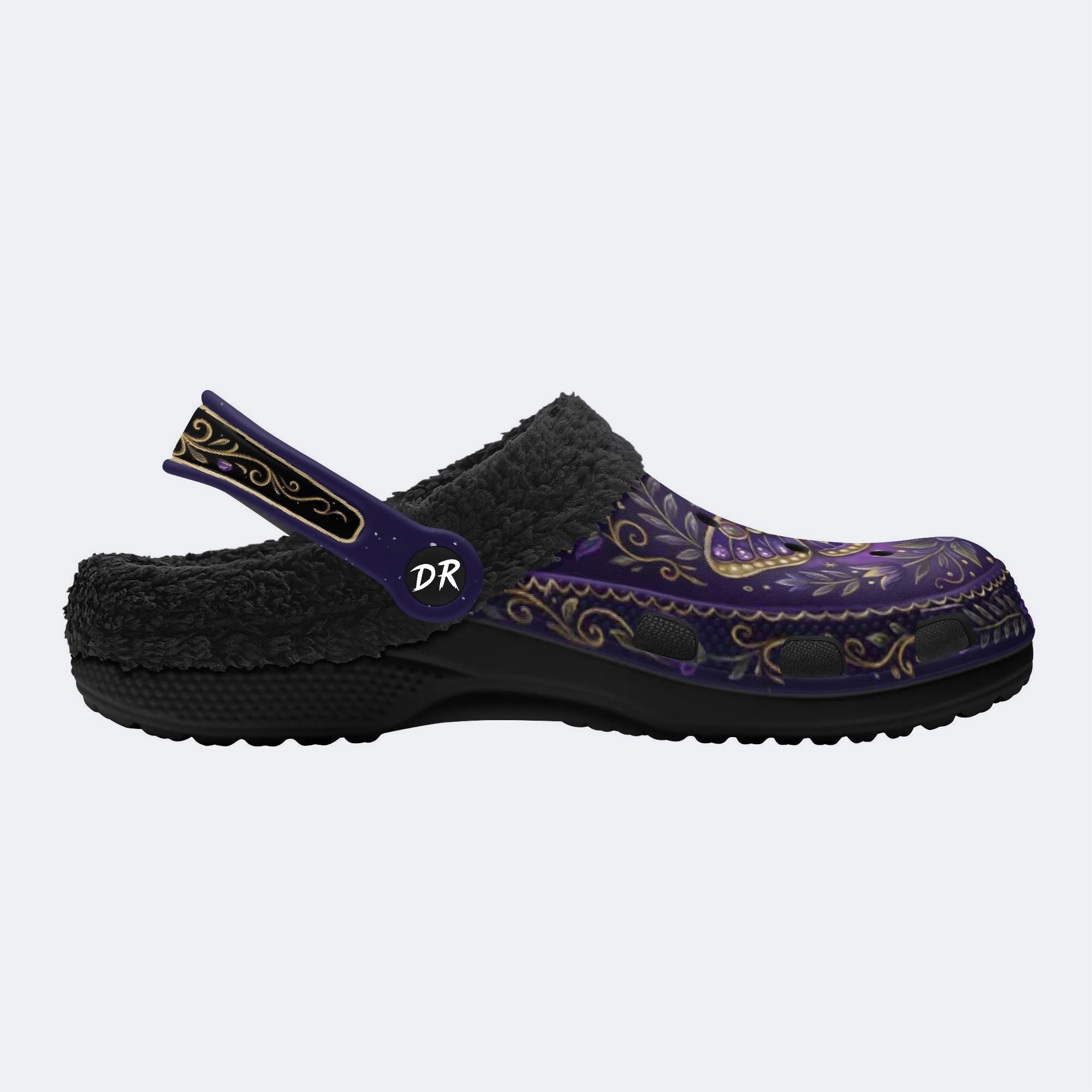 Cosmic Psychedelic Jewel Moth Print Fleece-Lined Clogs