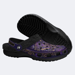 Cosmic Psychedelic Jewel Moth Print Fleece-Lined Clogs