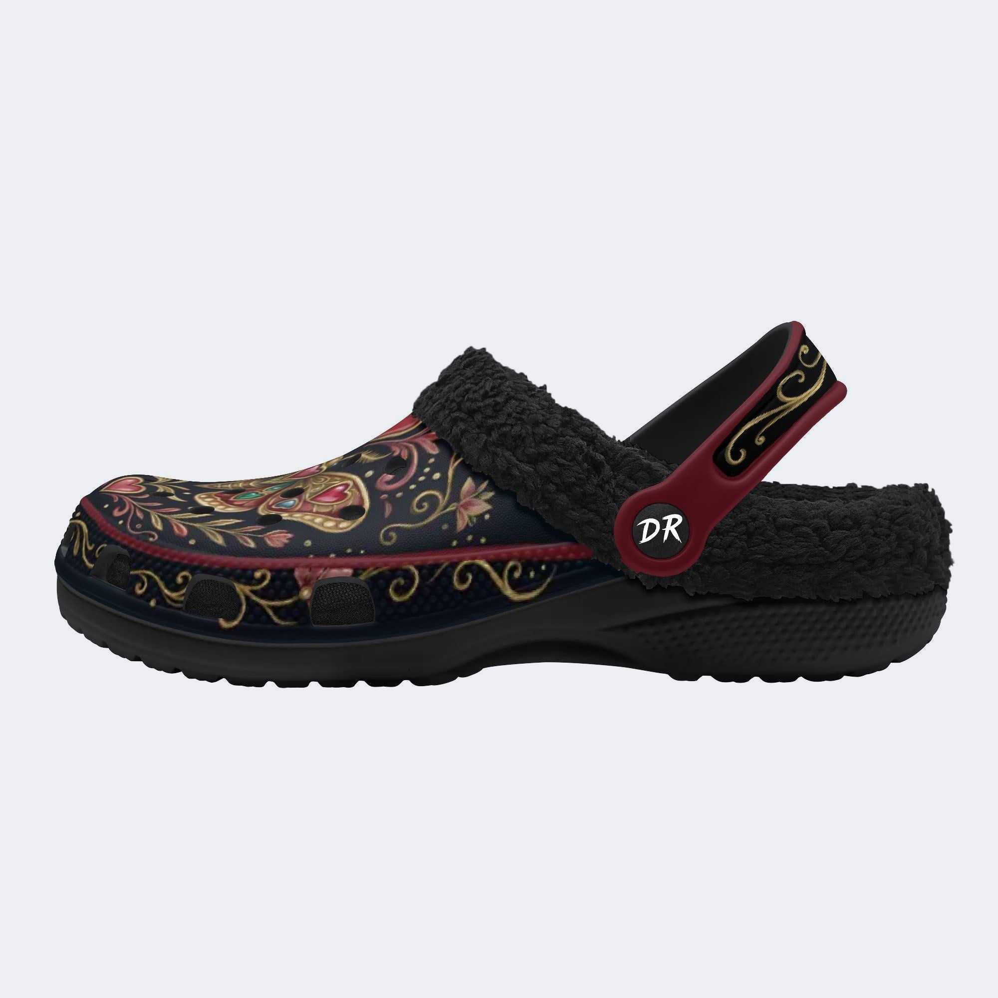 Jewel Moth Vintage Wreath Print Fleece-Lined Clogs