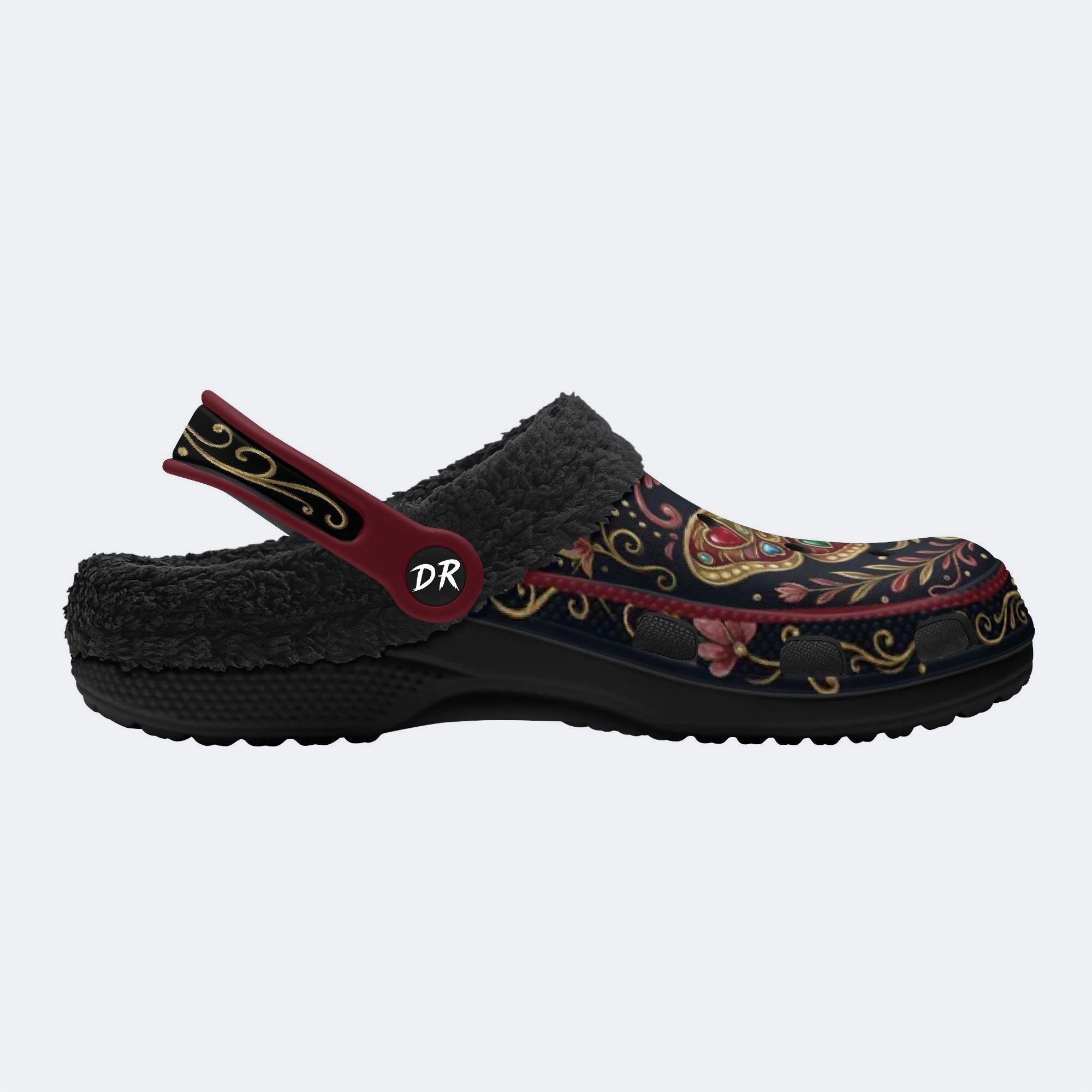 Jewel Moth Vintage Wreath Print Fleece-Lined Clogs