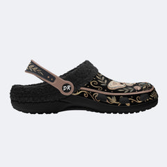 Rose Wreath Moth Print Fleece-Lined Clogs