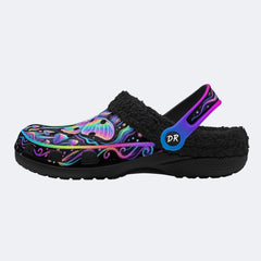 Cosmic Psychedelic Moth Print Fleece-Lined Clogs