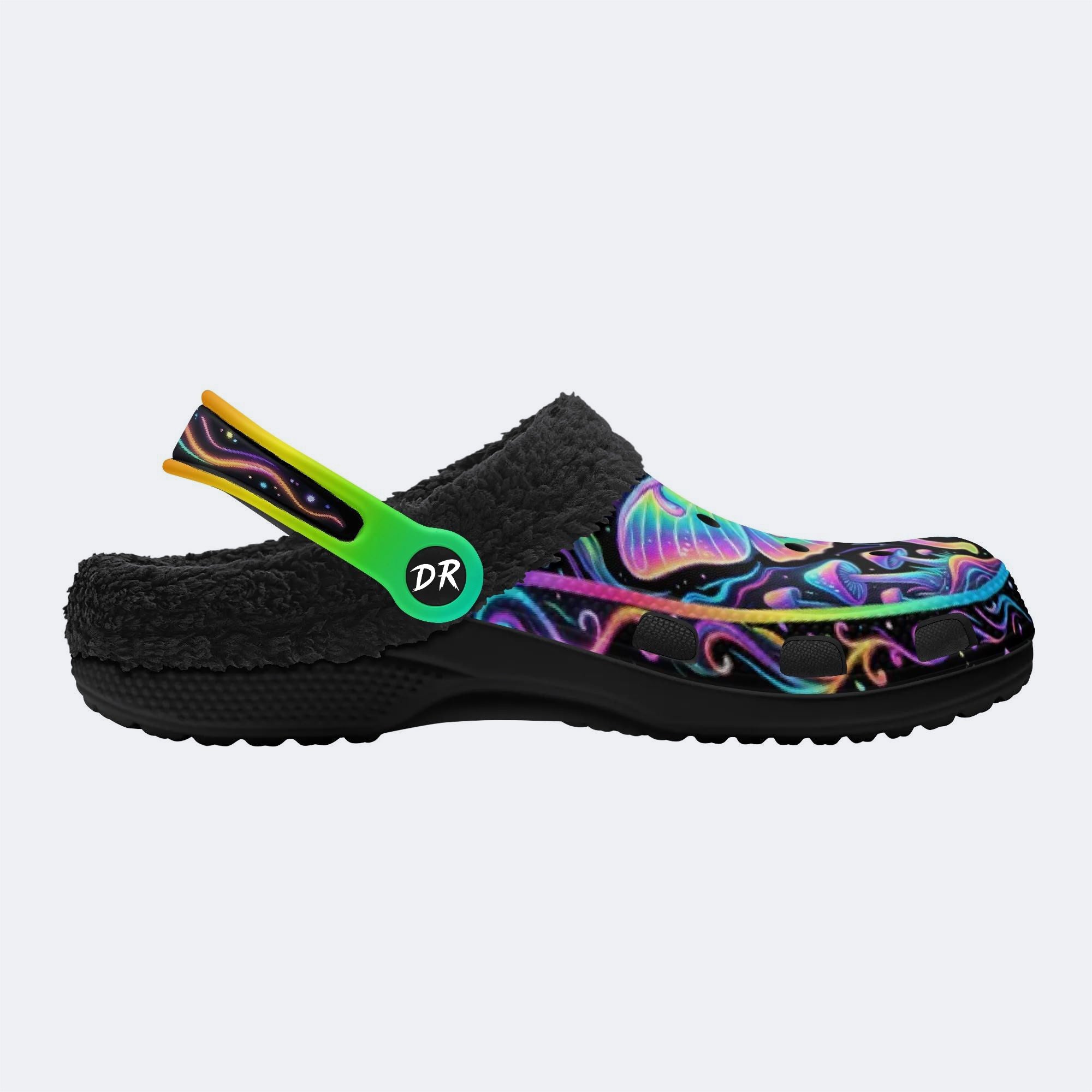 Cosmic Psychedelic Moth Print Fleece-Lined Clogs