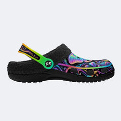 Cosmic Psychedelic Moth Print Fleece-Lined Clogs