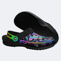 Cosmic Psychedelic Moth Print Fleece-Lined Clogs