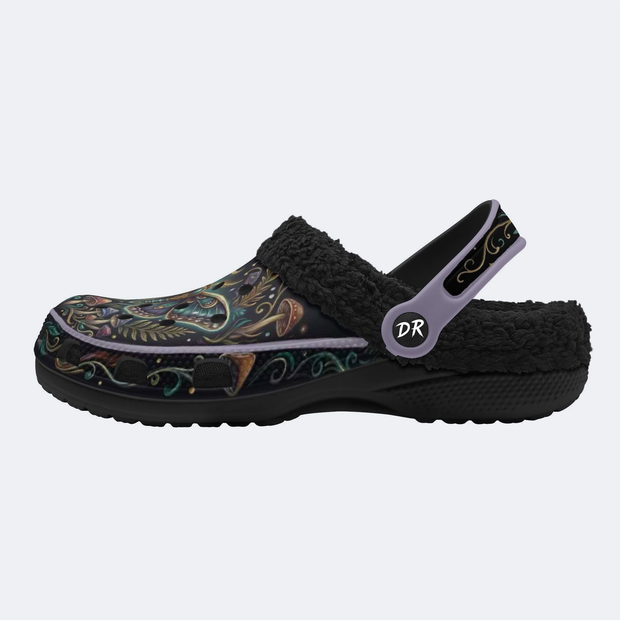 Vintage Psychedelic Moth Mushroom Wreath Print Fleece-Lined Clogs
