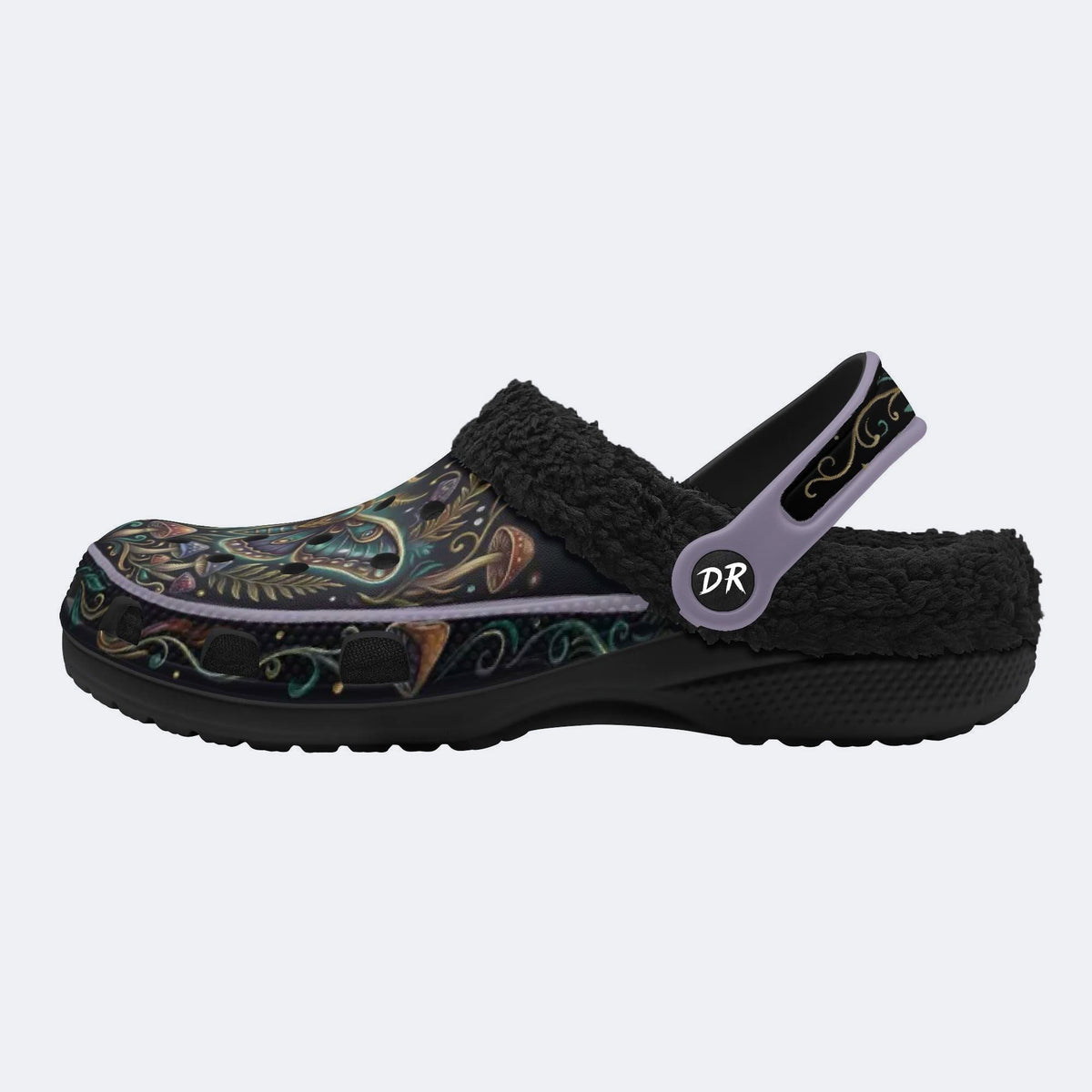 Vintage Psychedelic Moth Mushroom Wreath Print Fleece-Lined Clogs