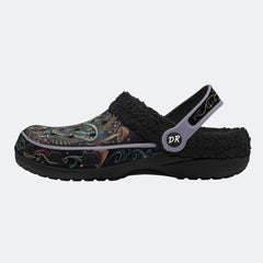 Vintage Psychedelic Moth Mushroom Wreath Print Fleece-Lined Clogs