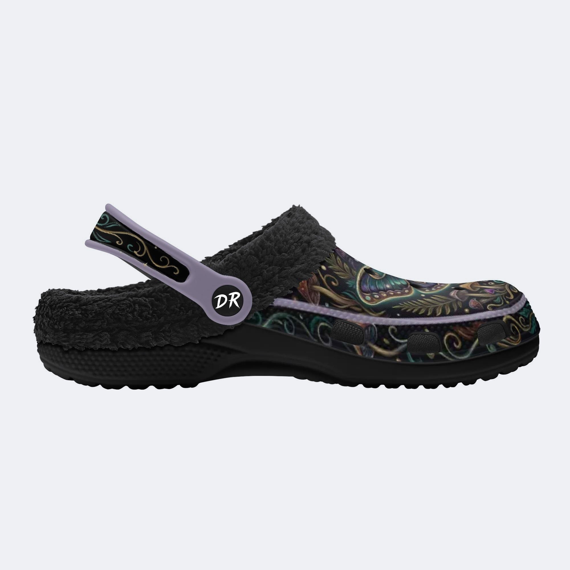 Vintage Psychedelic Moth Mushroom Wreath Print Fleece-Lined Clogs