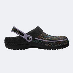 Vintage Psychedelic Moth Mushroom Wreath Print Fleece-Lined Clogs