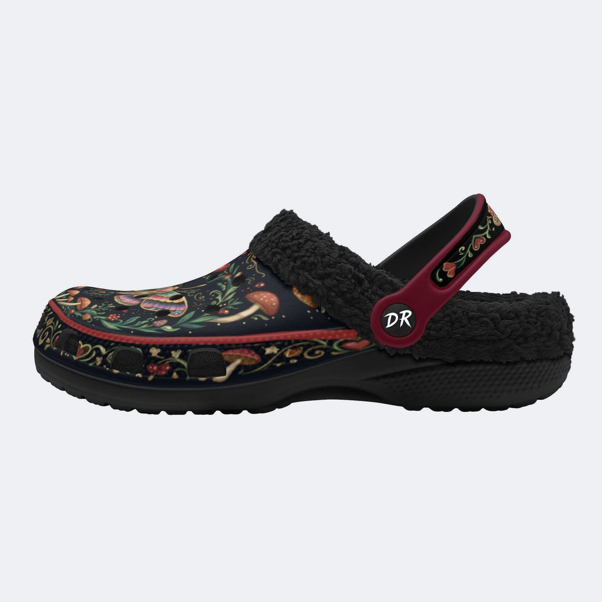 Vintage Psychedelic Moth Mushroom Wreath Print Fleece-Lined Clogs