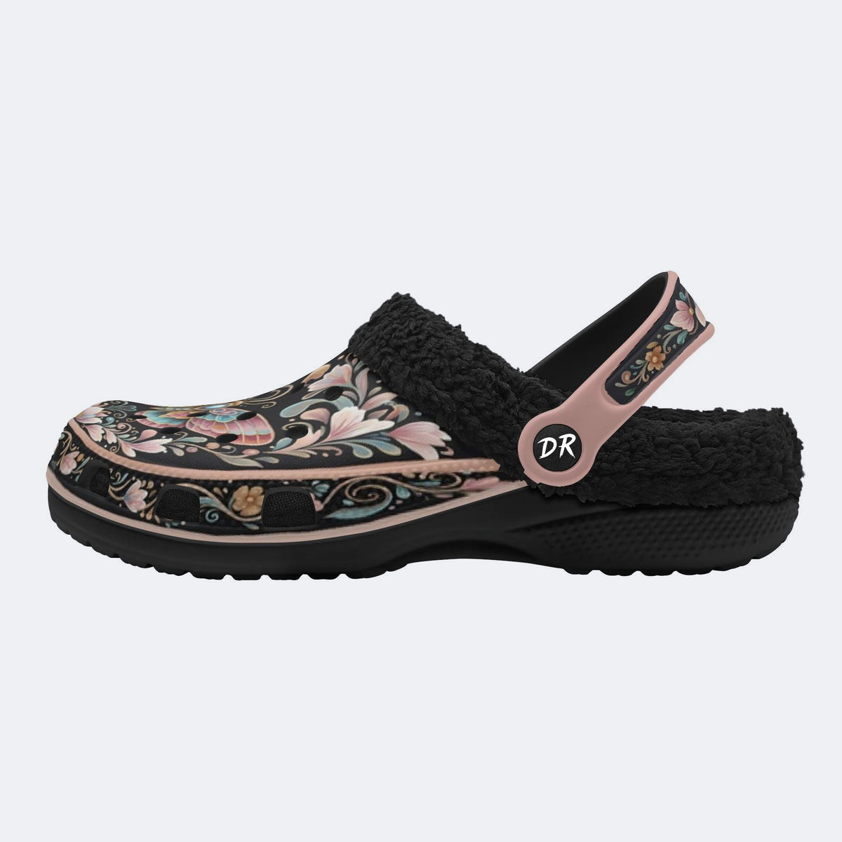 Jewel Moth Wreath Print Fleece-Lined Clogs