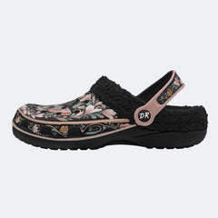 Jewel Moth Wreath Print Fleece-Lined Clogs