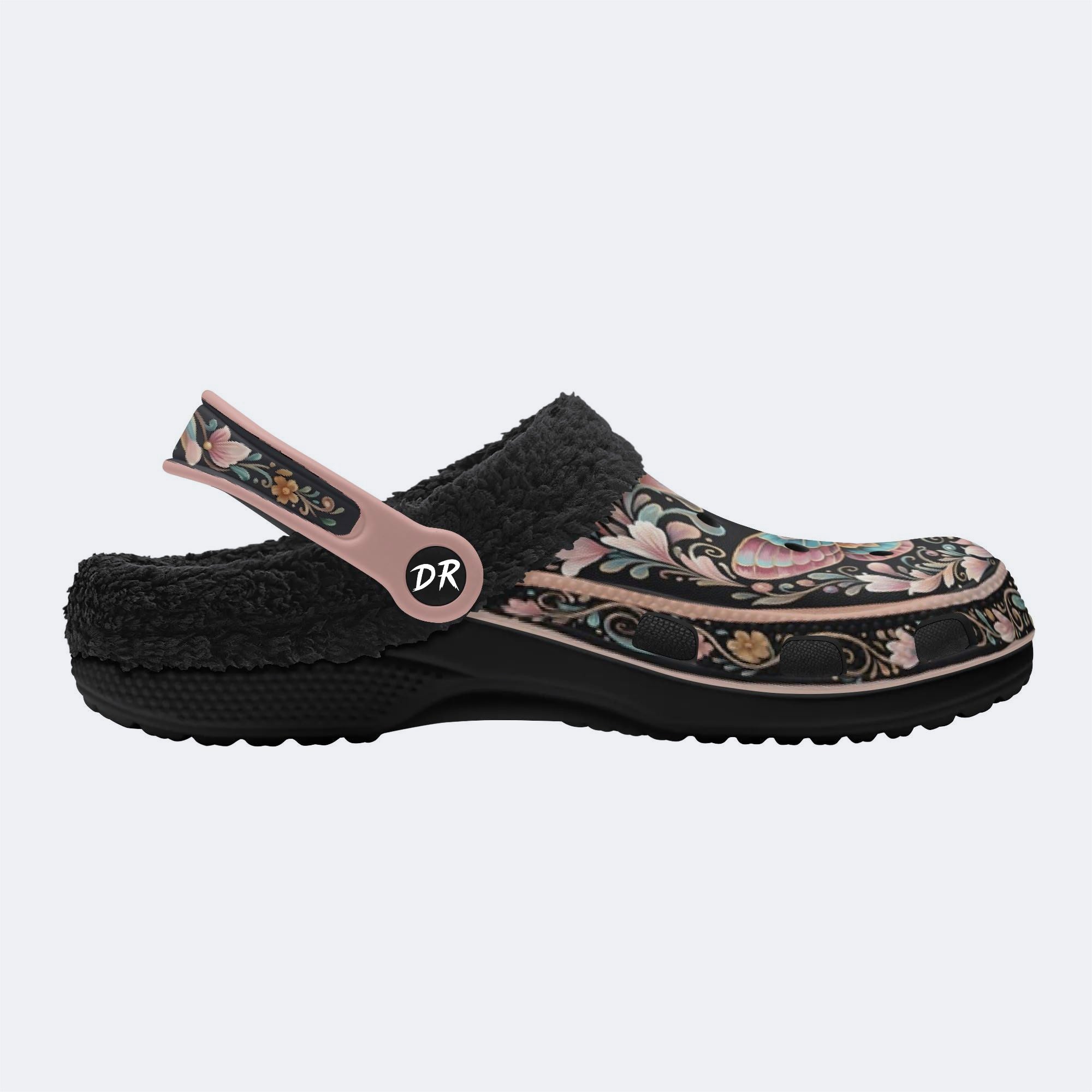 Jewel Moth Wreath Print Fleece-Lined Clogs