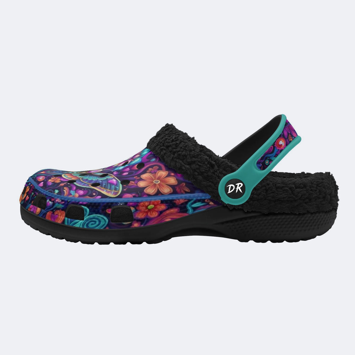 Cosmic Psychedelic Moth Wreath Print Fleece-Lined Clogs