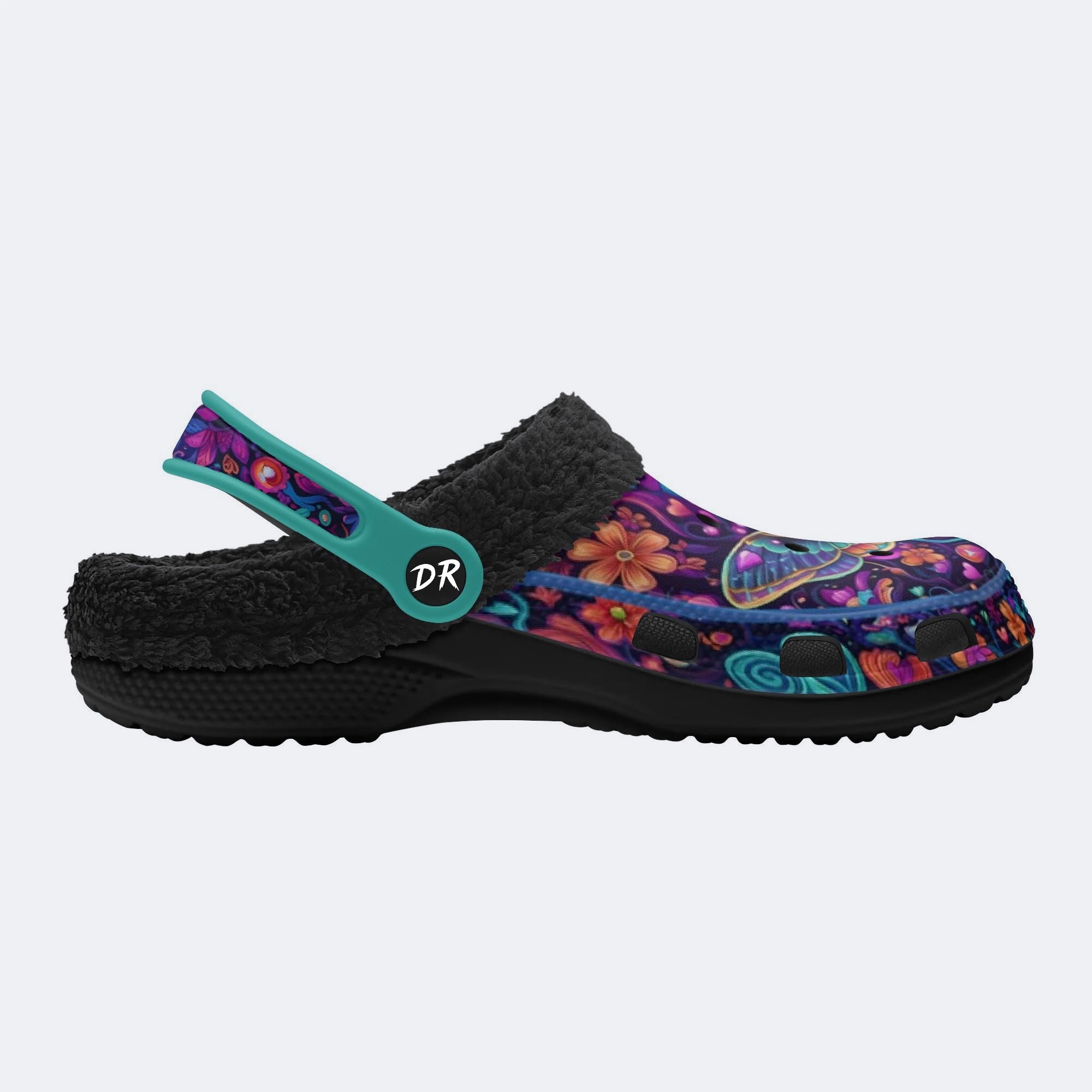Cosmic Psychedelic Moth Wreath Print Fleece-Lined Clogs