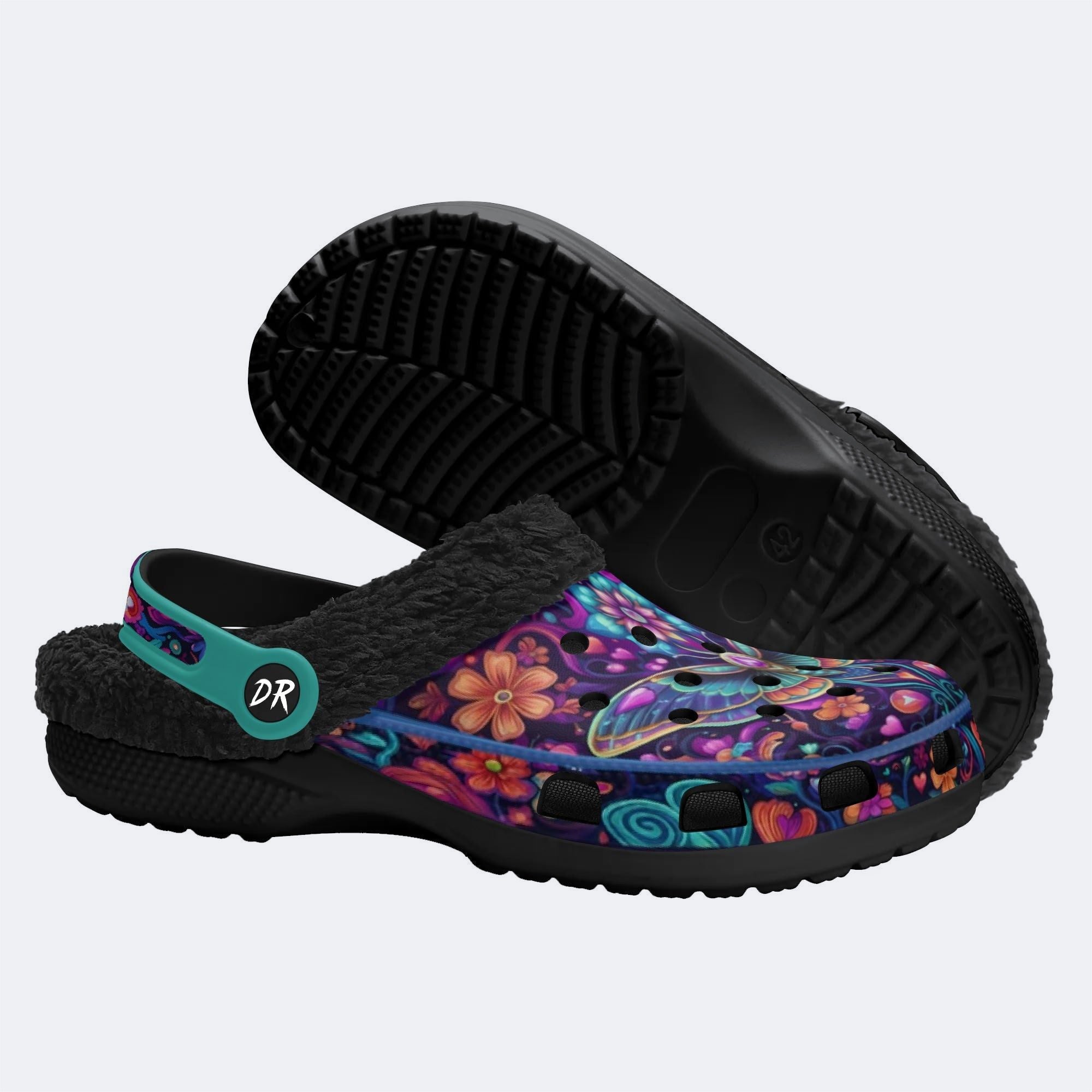 Cosmic Psychedelic Moth Wreath Print Fleece-Lined Clogs