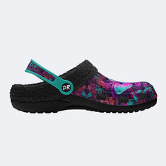 Cosmic Psychedelic Moth Wreath Print Fleece-Lined Clogs
