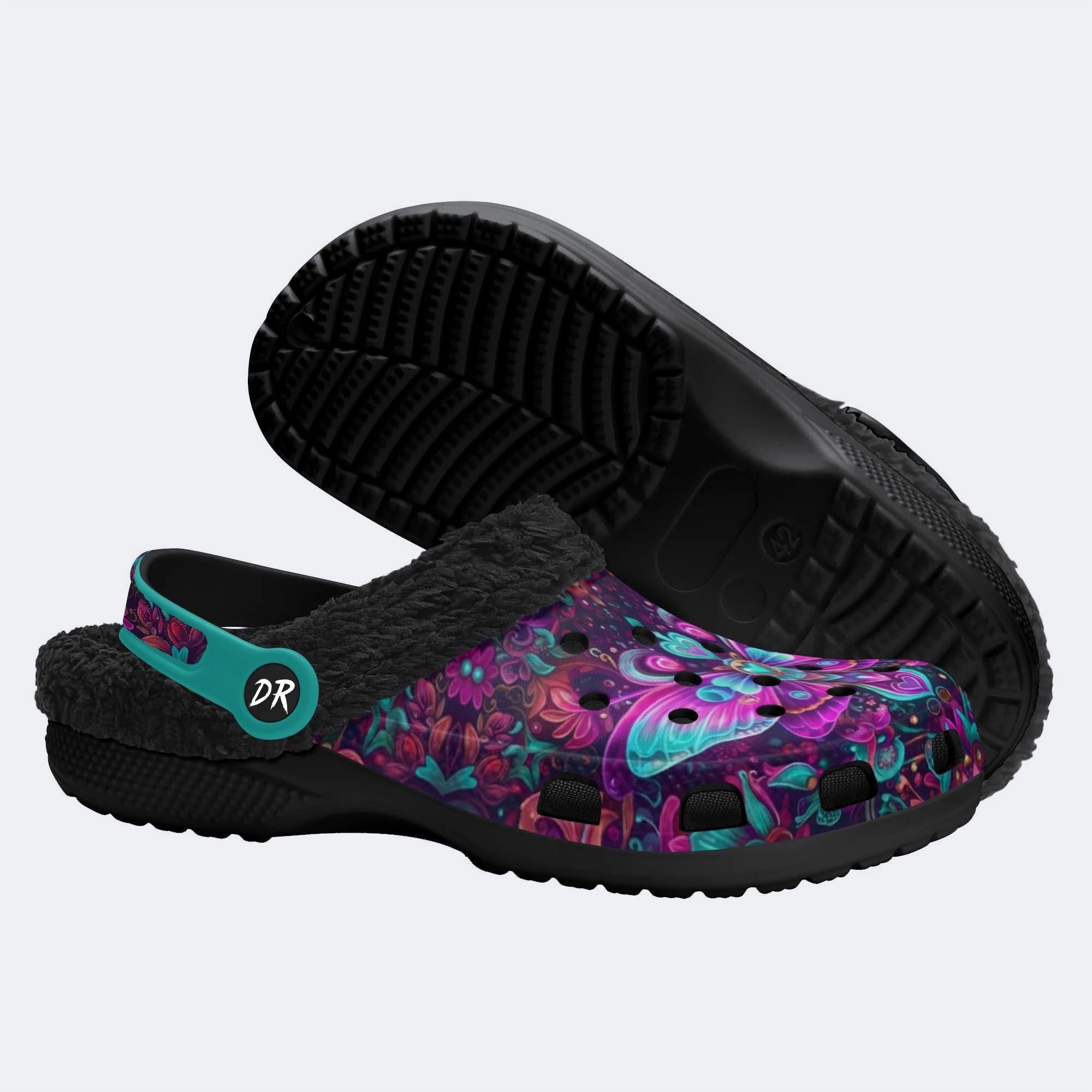 Cosmic Psychedelic Moth Wreath Print Fleece-Lined Clogs