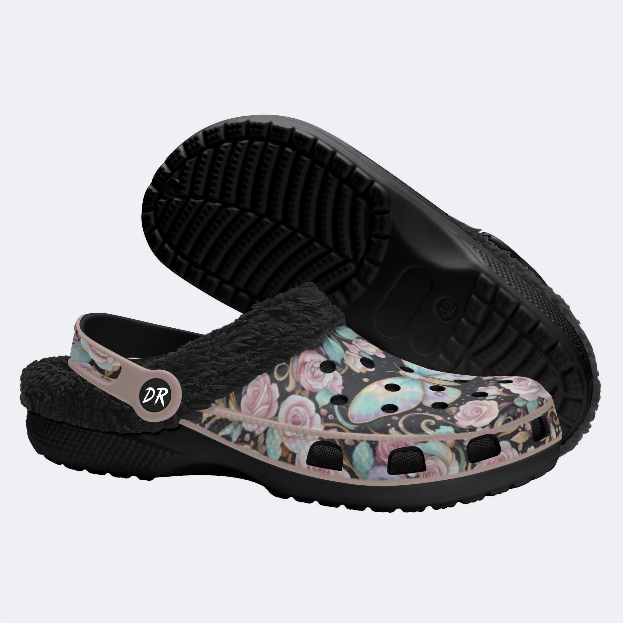 Iridescent Romantic Moth Print Clogs
