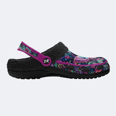 Aurora Romantic Moth Wreath Print Fleece-Lined Clogs