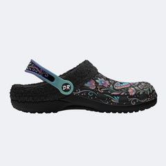 Iridescent Romantic Jewel Moth Print Fleece-Lined Clogs