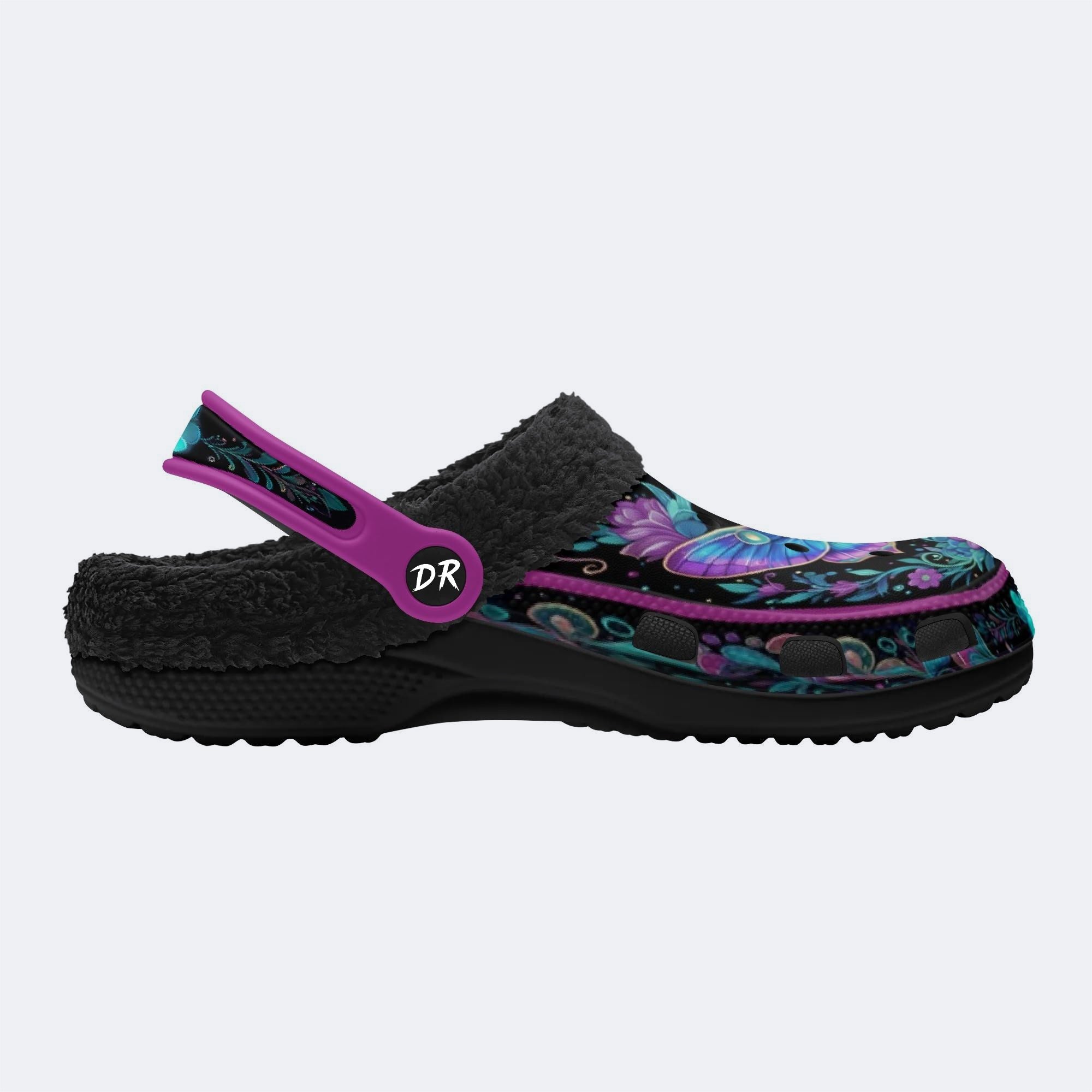 Psychedelic Moth Wreath Print Fleece-Lined Clogs
