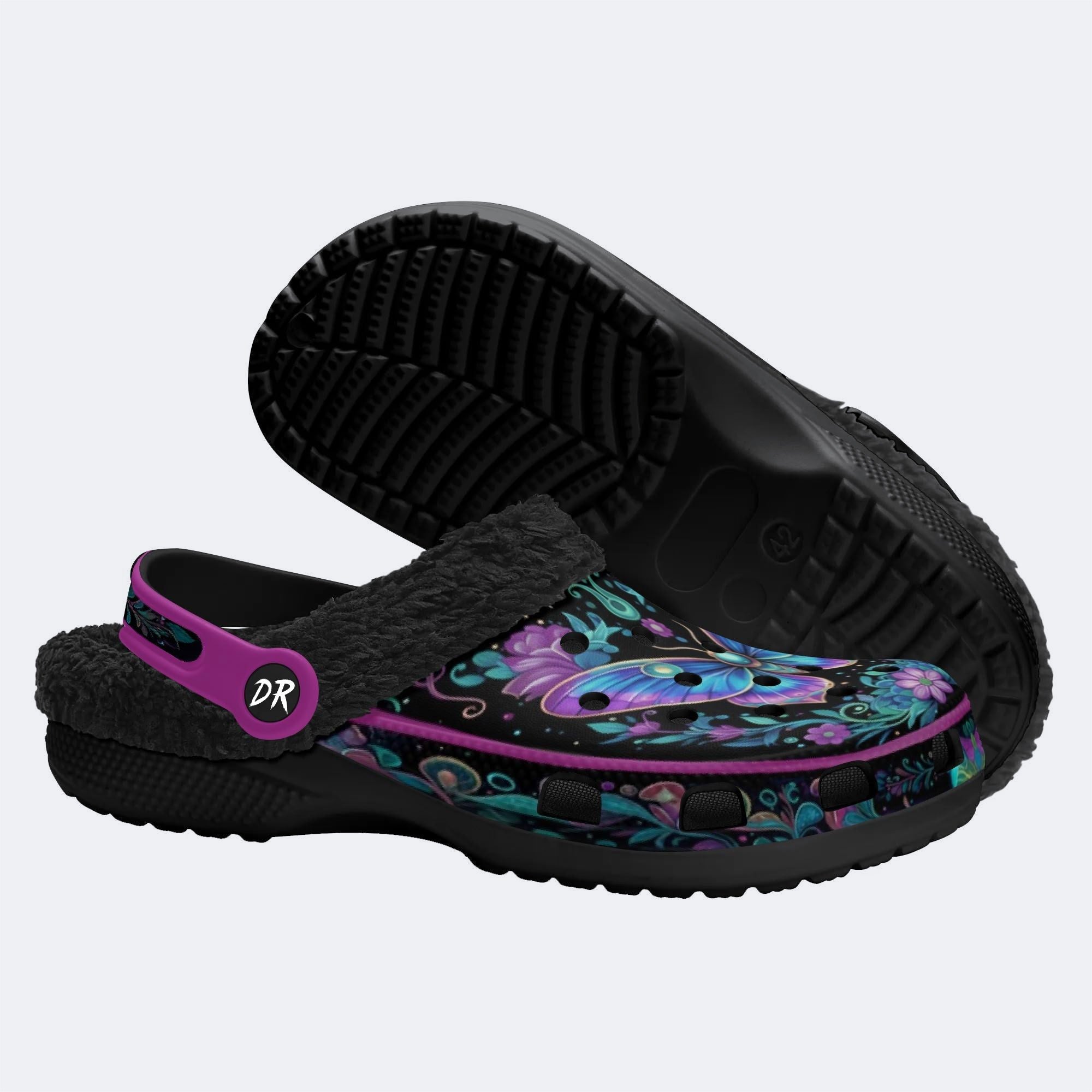Psychedelic Moth Wreath Print Fleece-Lined Clogs
