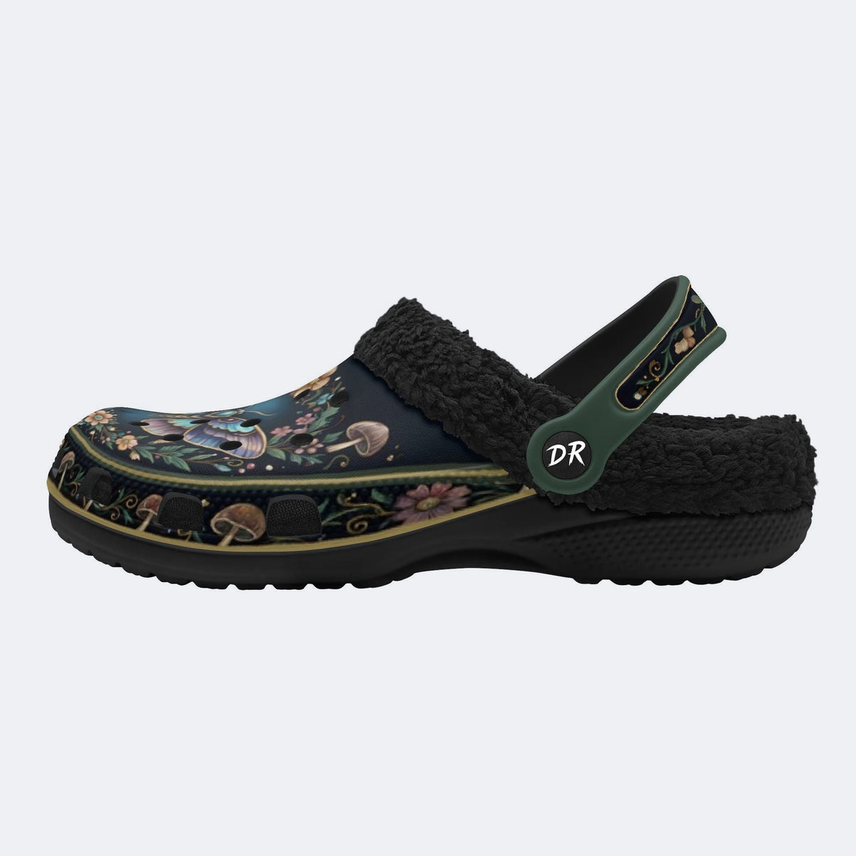Vintage Moth Twilight Wreath Print Fleece-Lined Clogs