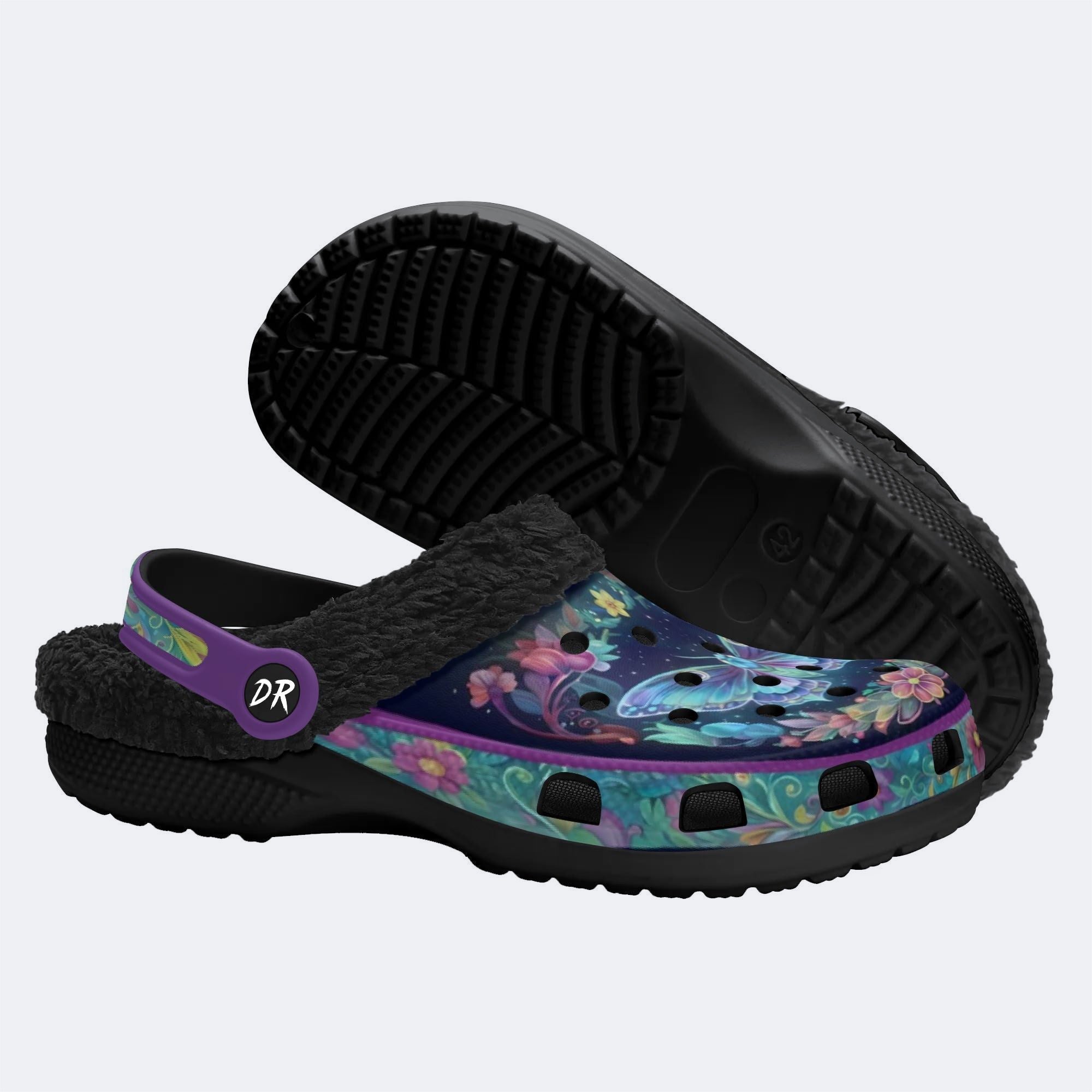 Flowing Floral Field Celestial Moth Print Clogs