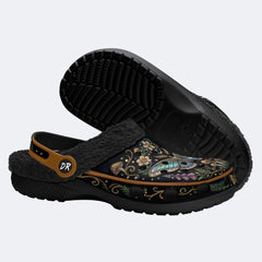 Iridescent Moth Mushroom Wreath Print Fleece-Lined Clogs