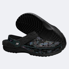 Dark Gothic Moth Wreath Print Fleece-Lined Clogs