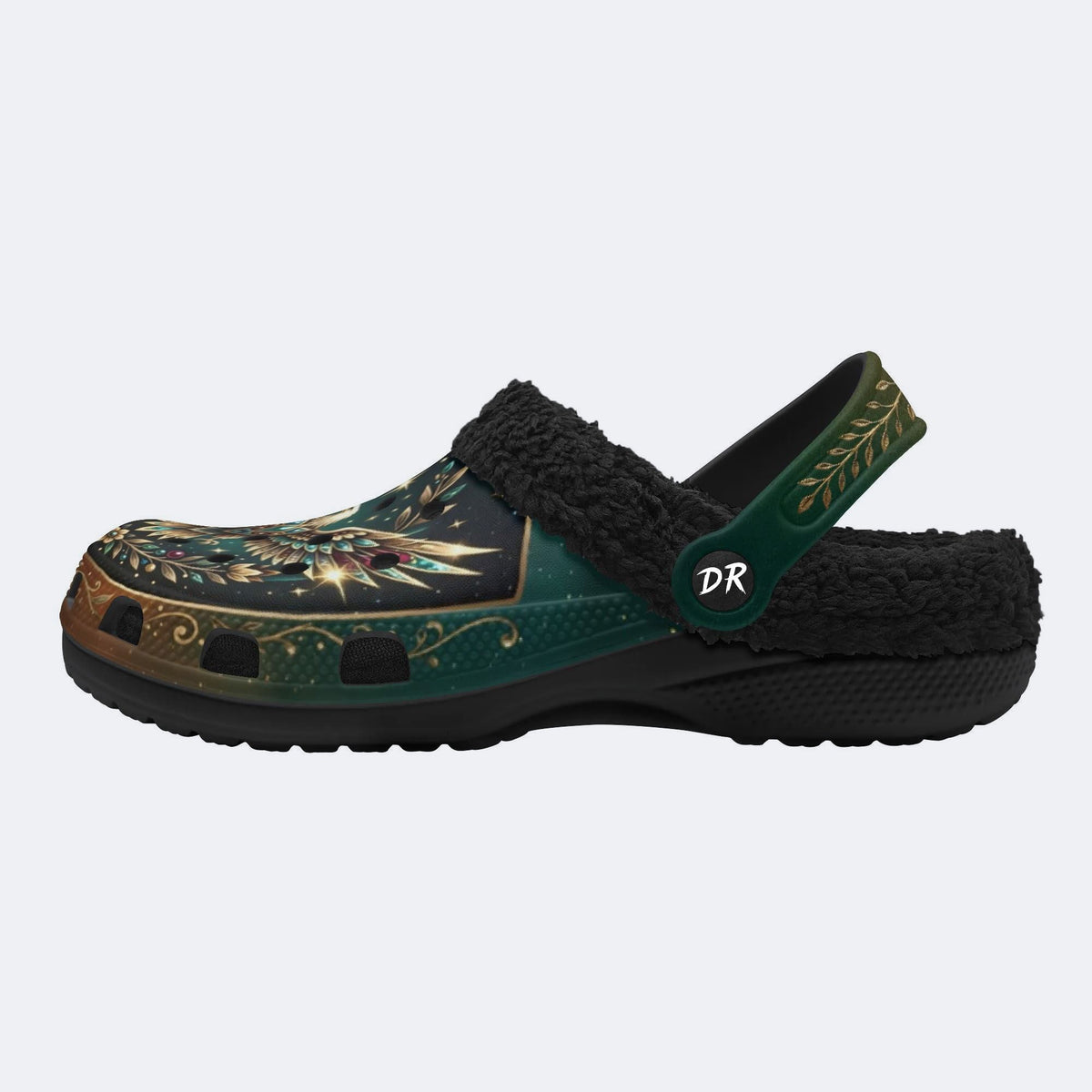 Jewel Eagle Vintage Wreath Print Fleece-Lined Clogs