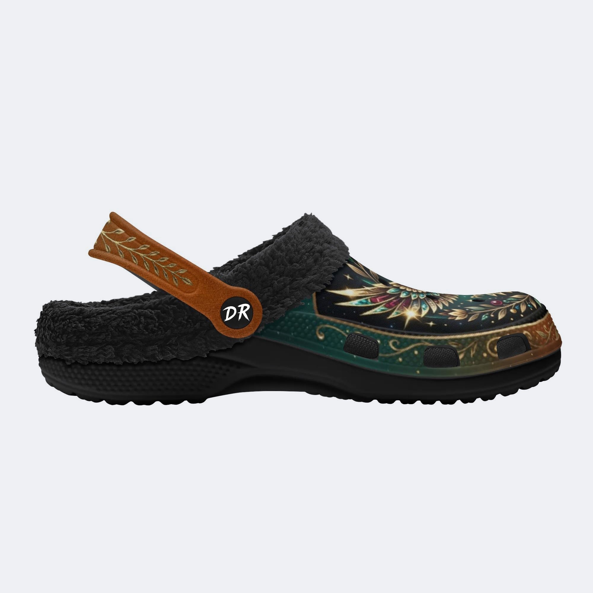 Jewel Eagle Vintage Wreath Print Fleece-Lined Clogs