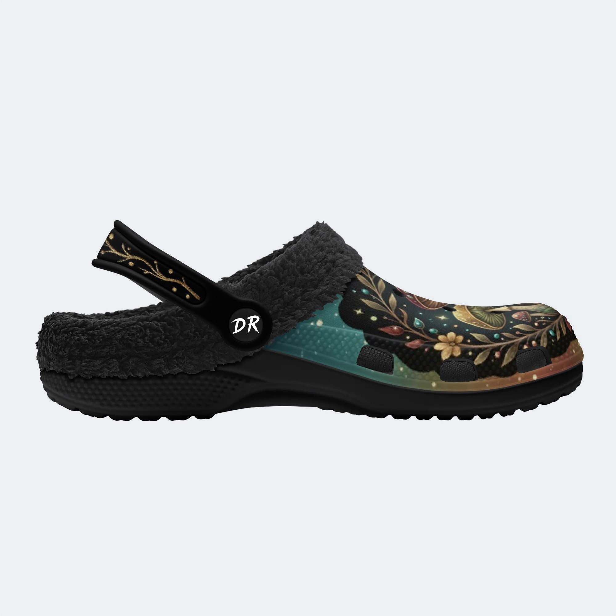 Jewel Mushroom Vintage Wreath Print Fleece-Lined Clogs