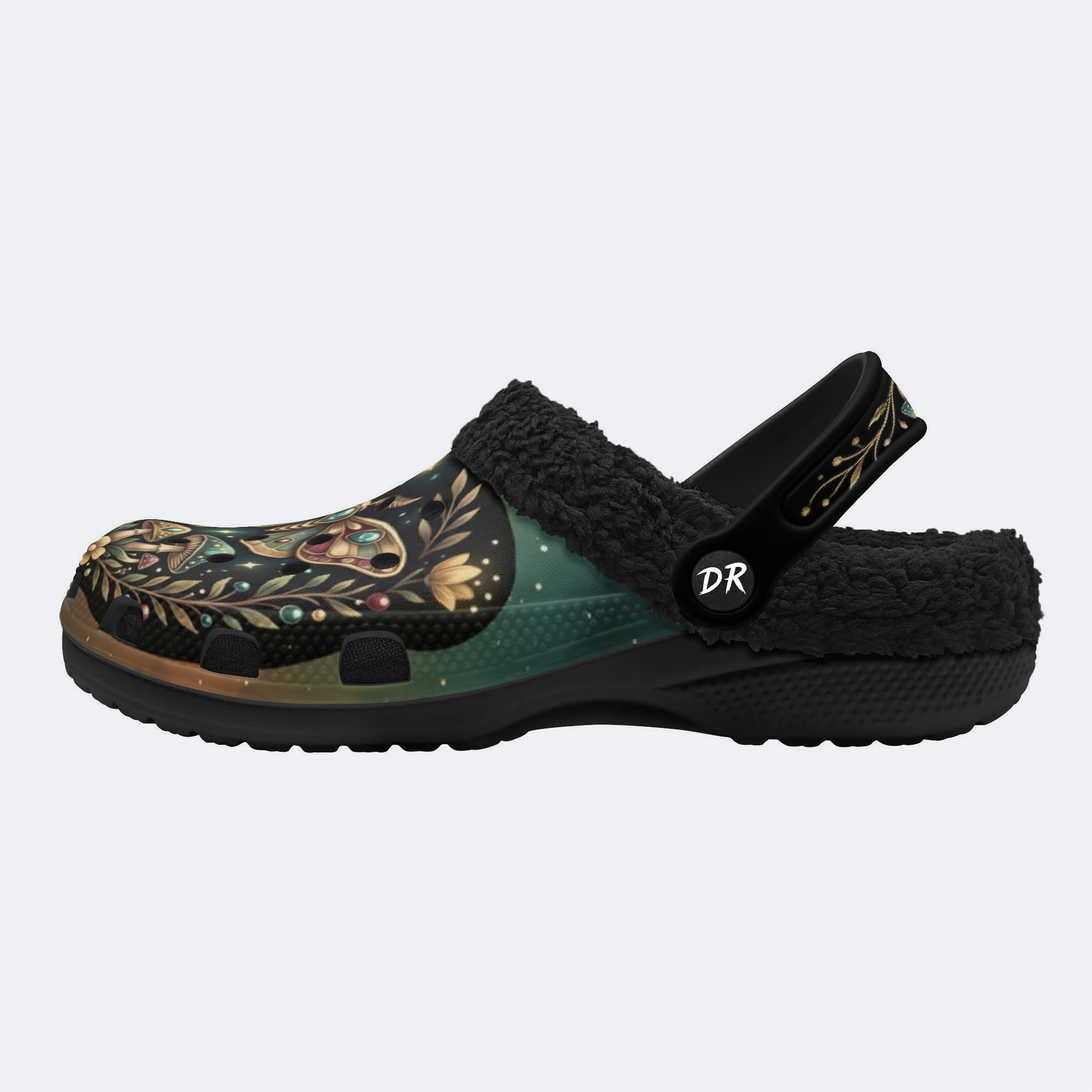 Jewel Moth Vintage Wreath Print Fleece-Lined Clogs