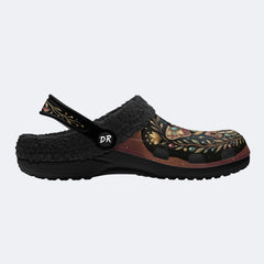 Jewel Moth Vintage Wreath Print Fleece-Lined Clogs