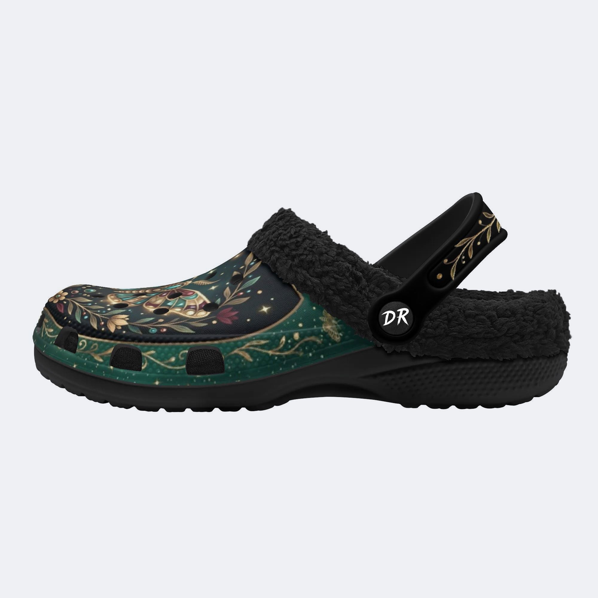 Jewel Moth Vintage Wreath Print Fleece-Lined Clogs