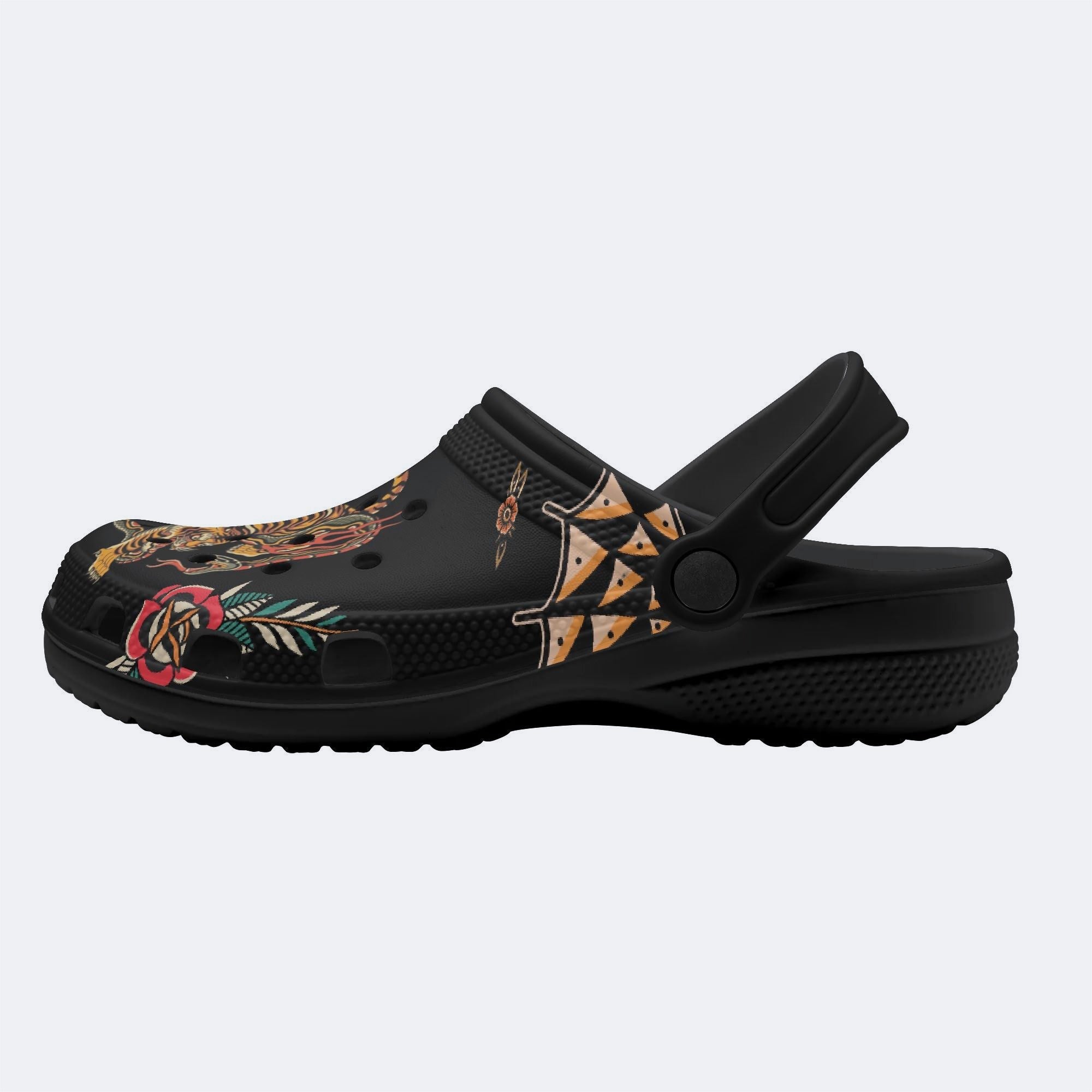 Old School Tiger & Snake Print Fleece-Lined Clogs