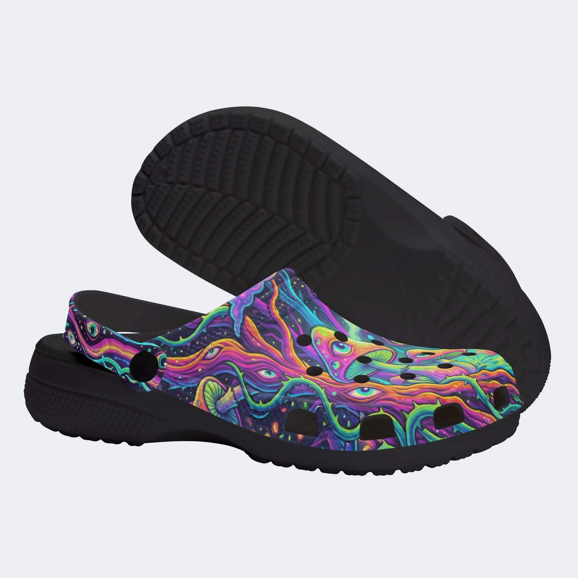 Psychedelic Forest Glowing Mushroom Print Clogs