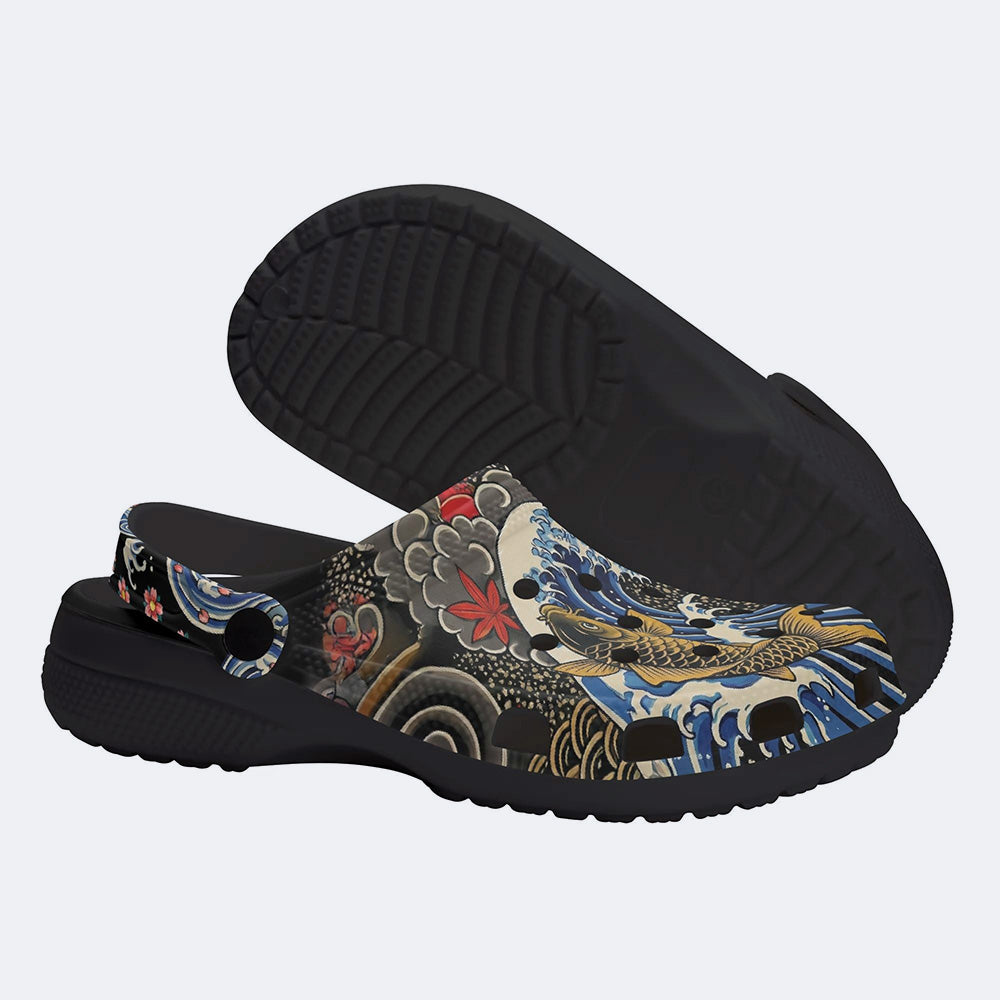 Irezumi Wave & Koi & Demon Face Print Clogs