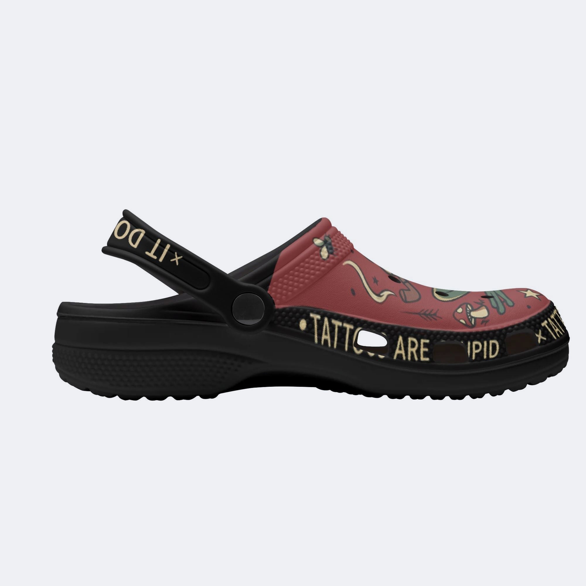 Frog Old-school Tattoo & Slogan Print Fleece-Lined Clogs